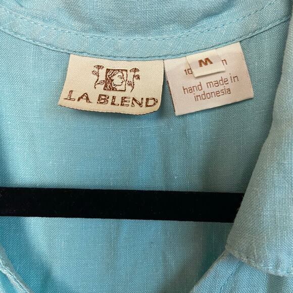 LA Blend 100% Linen Light Blue Embroidered Beaded Top Pants Set Size Medium - Picture 4 of 16